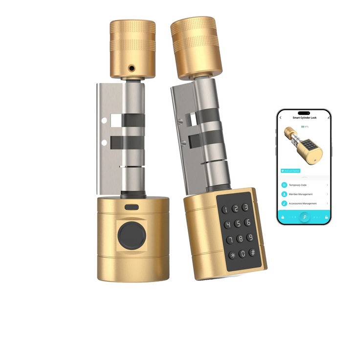 Broasca inteligenta, cilindru din aliaj de aluminiu, 35mm-70mm grosime usa, conectivitate Bluetooth, metode de deblocare multiple