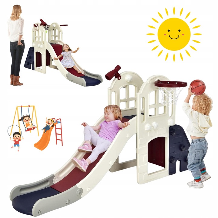 Tobogan pliabil colorat 6 in 1, loc de joaca pentru copii, 3-8 ani, material HDPE