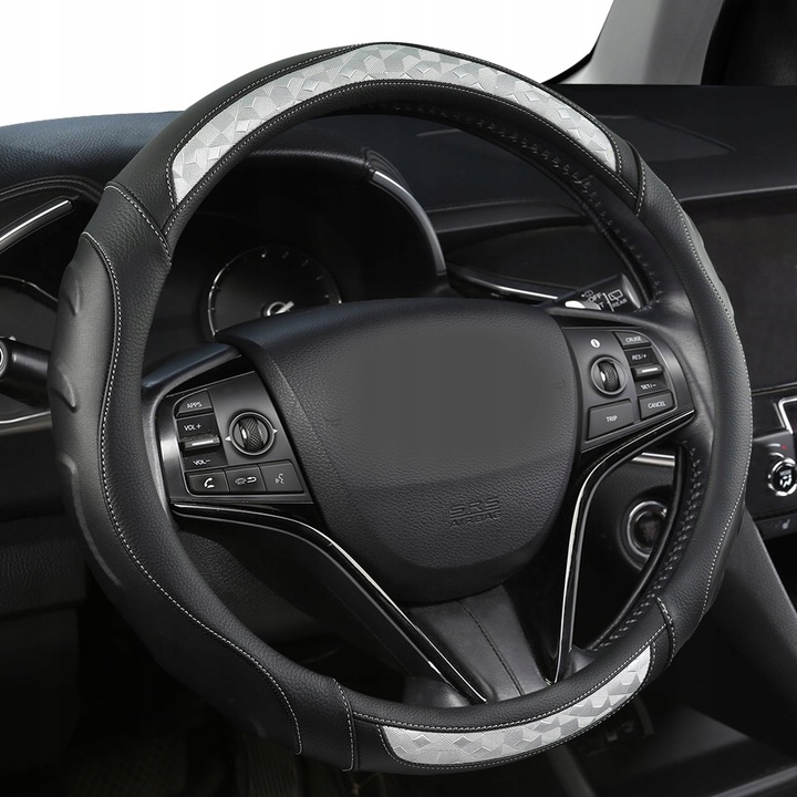 Husa volan Black Panther universala 37-38cm, gri, din microfibra, design antiderapant