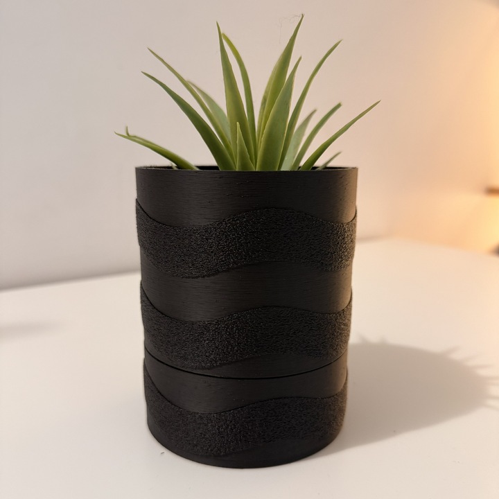 Ghiveci pentru plante mici (planta nu este inclusa), Diametru intern 9 cm, Negru, Printat 3D din PLA ECO(plastic biodegradabil)