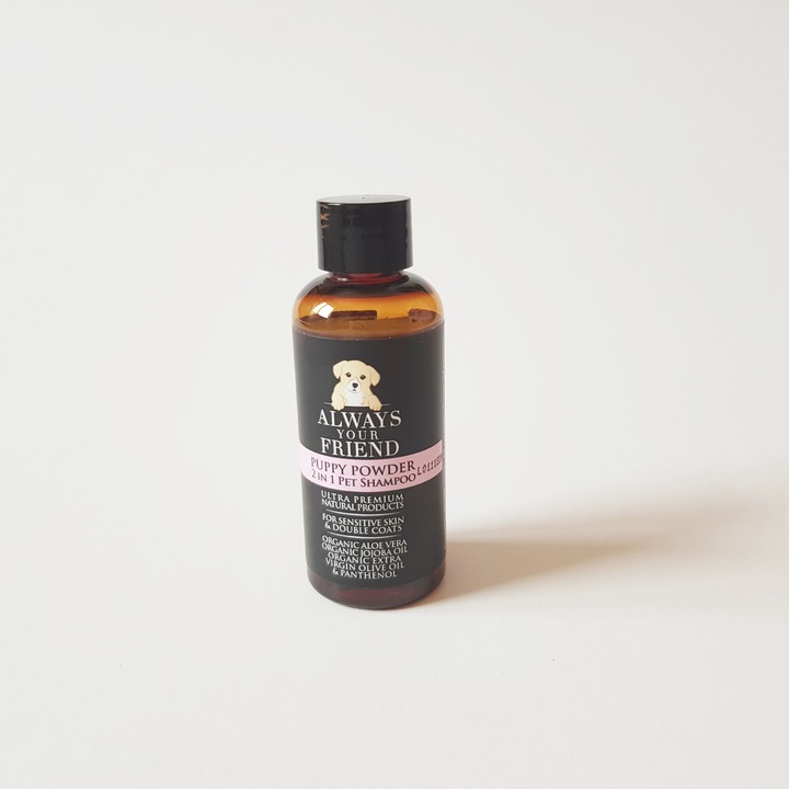 Sampon & Balsam 2 in 1 mini pentru animale de companie, Puppy Powder, Always Your Friend, Fabricat manual, Diluabil 1:32, 50 ml