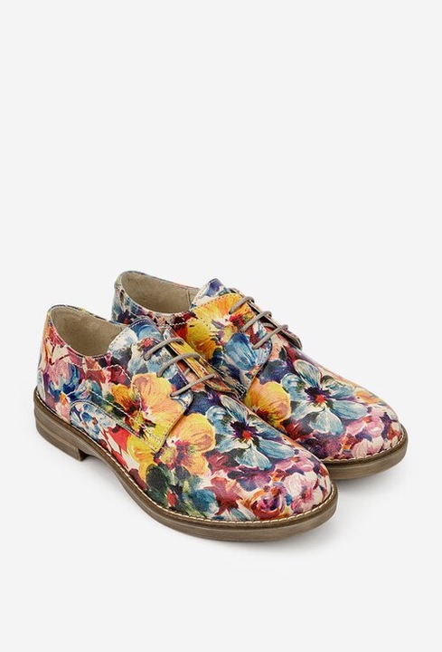 Pantofi dama din piele cu imprimeu floral, Multicolor