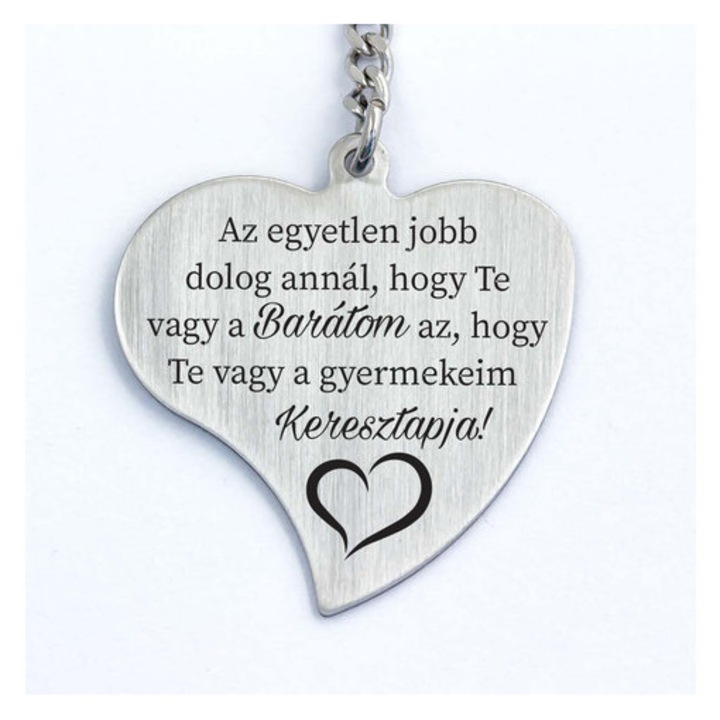 Breloc Inimă Gravat „De la Prieten la Naș”