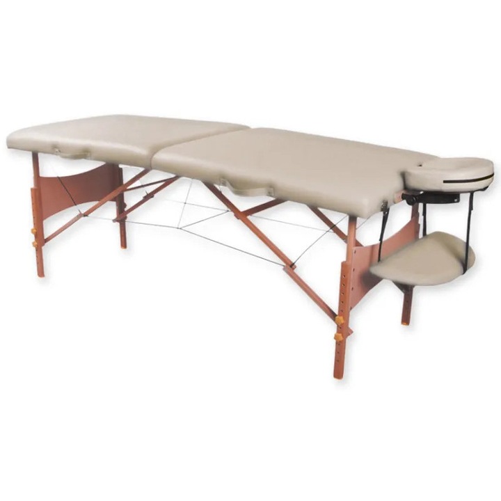 Masa de masaj pliabila din lemn – 2 sectiuni, reglabila pe inaltime, culoare cream, Golden Protect