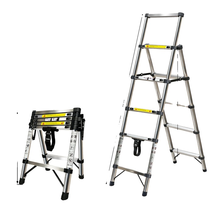 Teleszkópos létra, 1,4 m és 1,7 m, kompakt kialakítás, nagy szilárdságú acél
