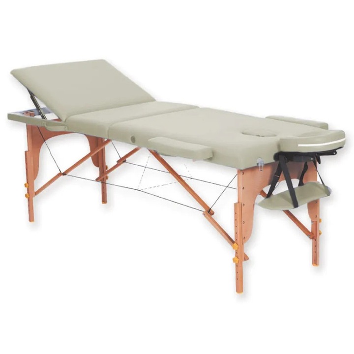 Masa de masaj pliabila din lemn – 3 sectiuni, cream, reglabila pe inaltime, Golden Protect