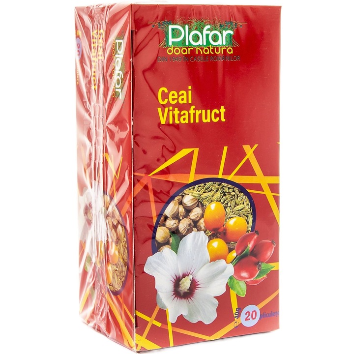Чай VitaFruct микс сушени плодове, богати на витамин С, за имунитет и енергия с антиоксидантен ефект, 20 пакетчета, Plafar SA