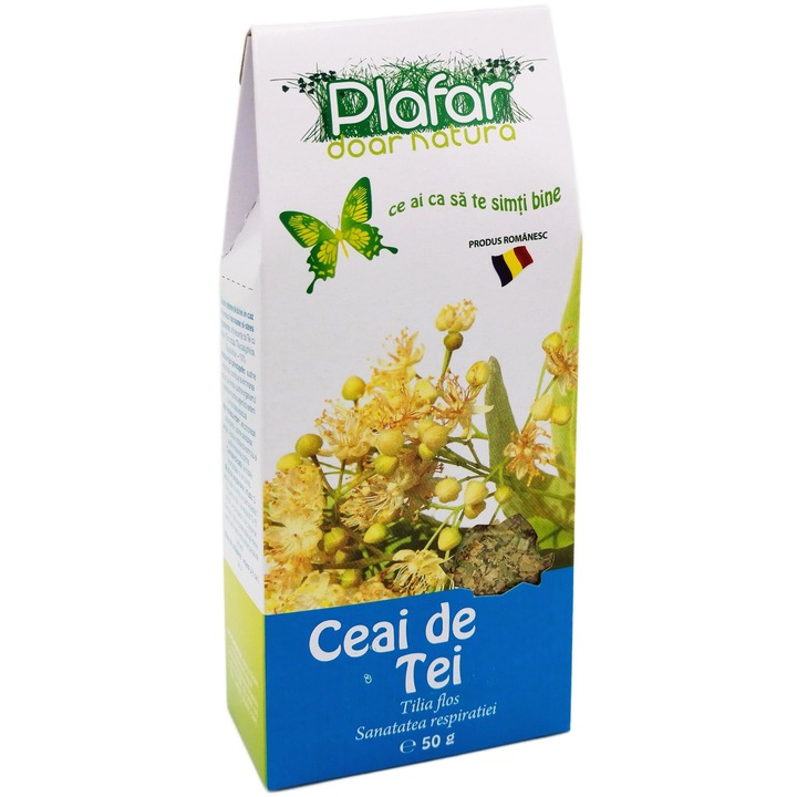 Ceai de Tei (din 3 specii Cordata, Platyphyllos, Parvifolia), pentru Somn, Relaxare, Antistres, Antitusiv, 50g, Plafar SA