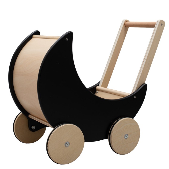 Carucior din lemn, trotineta pentru copii 2 in 1 Montessori Baby Mix, negru