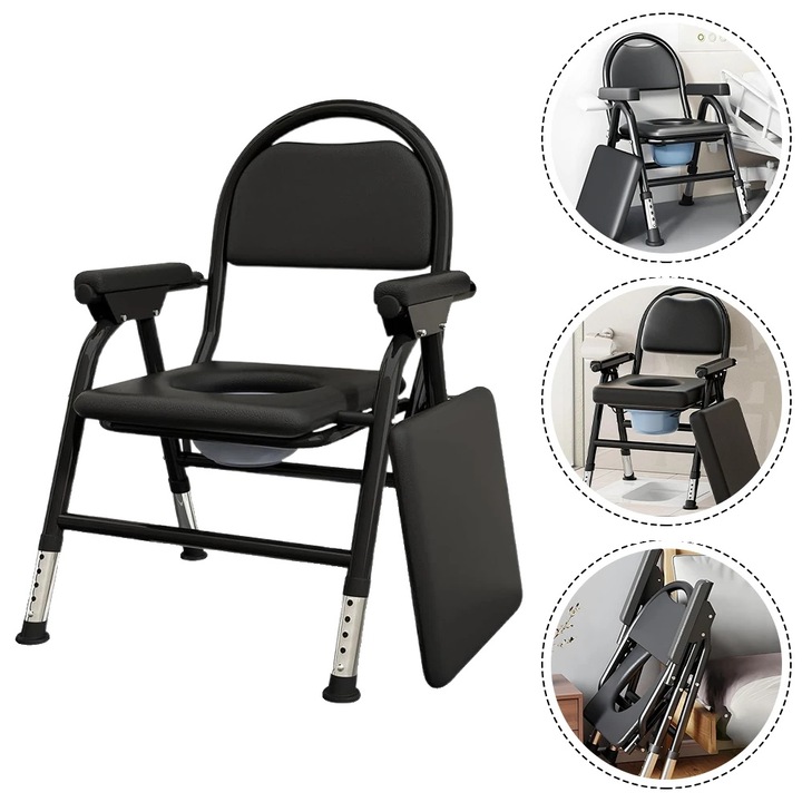 Scaun de baie pliabil, design portabil, negru, capacitate maxima 180 kg