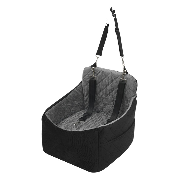 Pat pentru caini, curele ajustabile, perne confortabile din flanel, negru-gri, 47x47x45cm