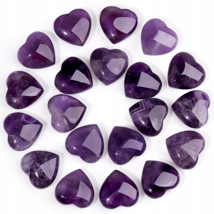 Комплект 20 Аметист Сърце Естествени Полирани Кристали 20x20x6mm