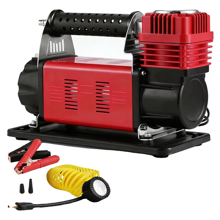 Compresor auto, 150 PSI, furtun 8m, rosu