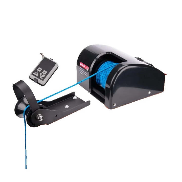 Troliu electric pentru ancorare, 100 ft sfoara, capacitate 25 lbs, negru