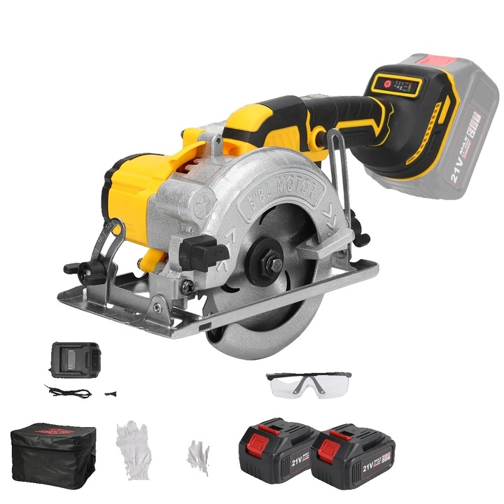 Fierastrau circular, motor fara perii, adancime de taiere ajustabila, set 2 baterii, 28x16x19cm