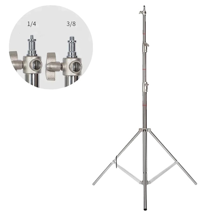 Trepied din inox design pliabil, 2.8M, argintiu