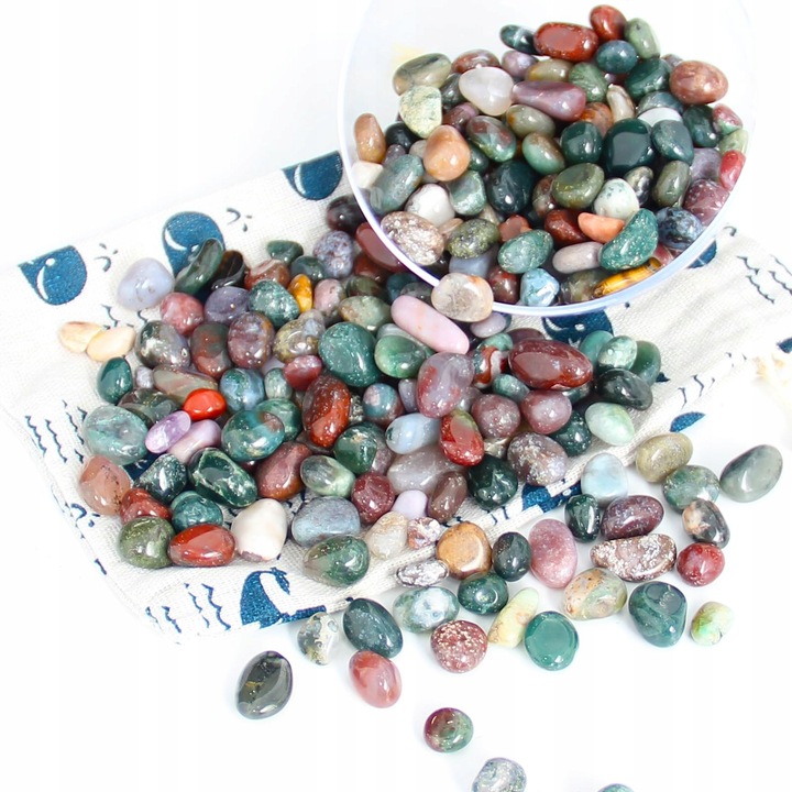 Комплект 500гр Мини Камъни Океански Яспис, Естествени, 7-9мм, Подаръчна Опаковка с Пластмасова Топка и Текстилна Торбичка