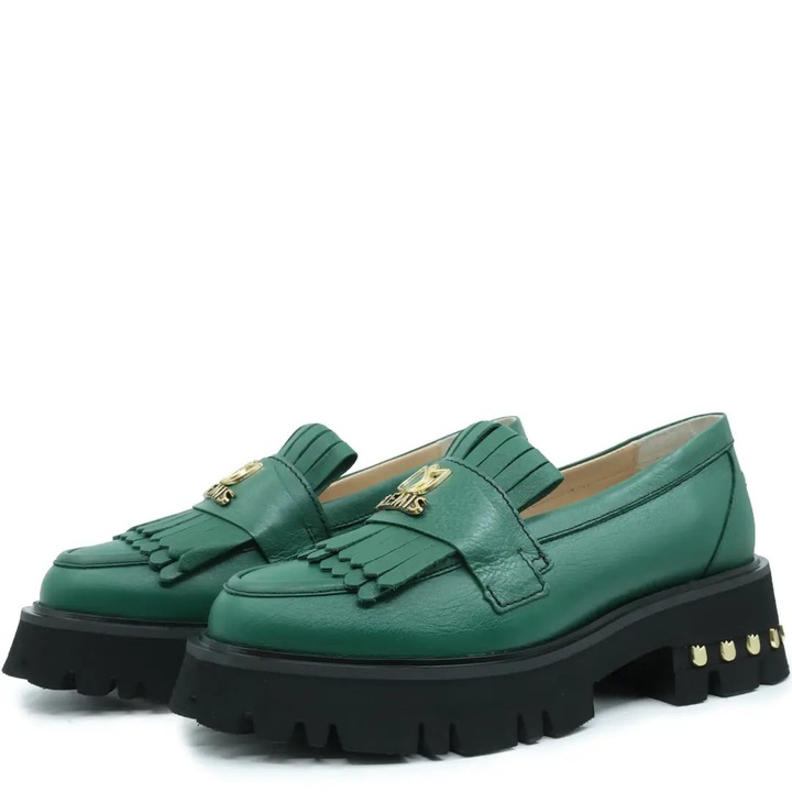 Mocasini dama, Glemis, Model f-4.60, Piele naturala, Verde