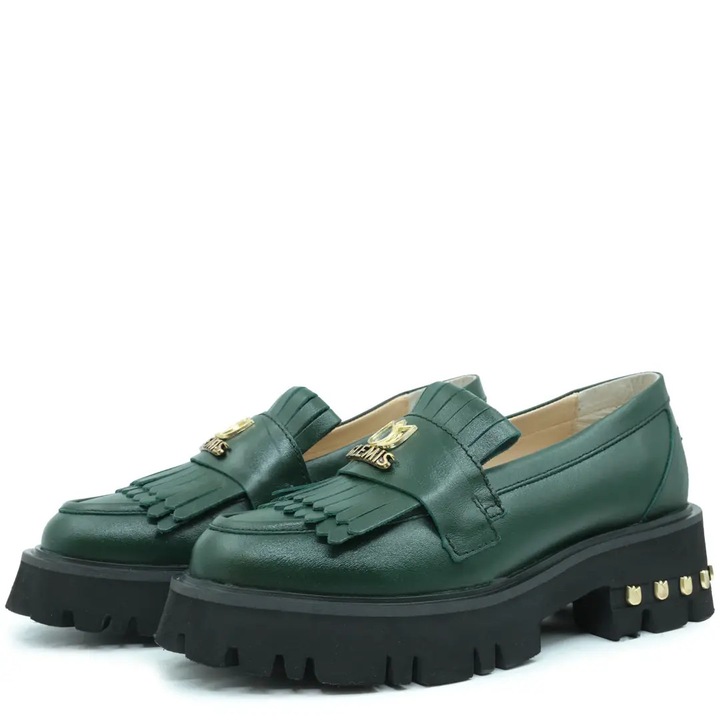 Mocasini dama, Glemis, Model f-4.60, Piele naturala, Verde inchis