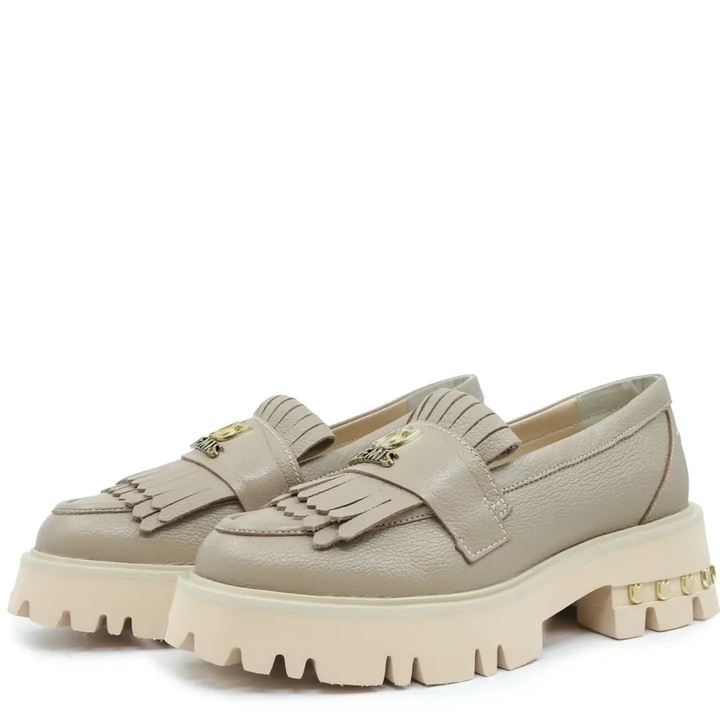 Mocasini dama, Glemis, Model f-4.60, Piele naturala, Bej inchis