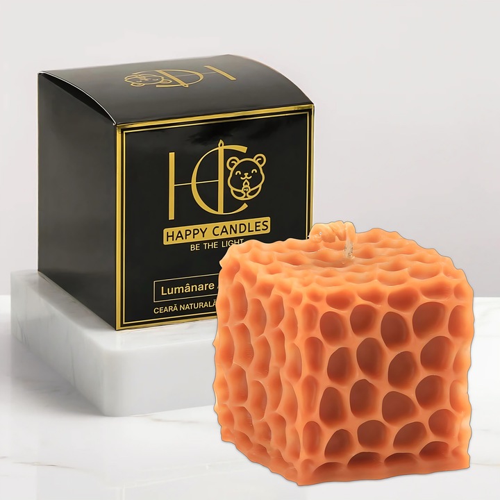 Свещ от естествен пчелен восък, Happy Candles, Nexus, оранжева, ръчно изработена, 95гр