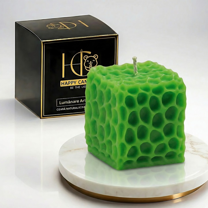 Természetes méhviasz gyertya, Happy Candles, Nexus, Lime, Kézműves, 95g