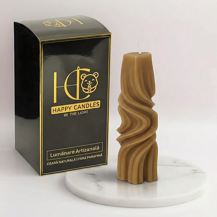 Свещ от естествен пчелен восък, Happy Candles, Kinetix, Дърво, Ръчно изработена, 115гр