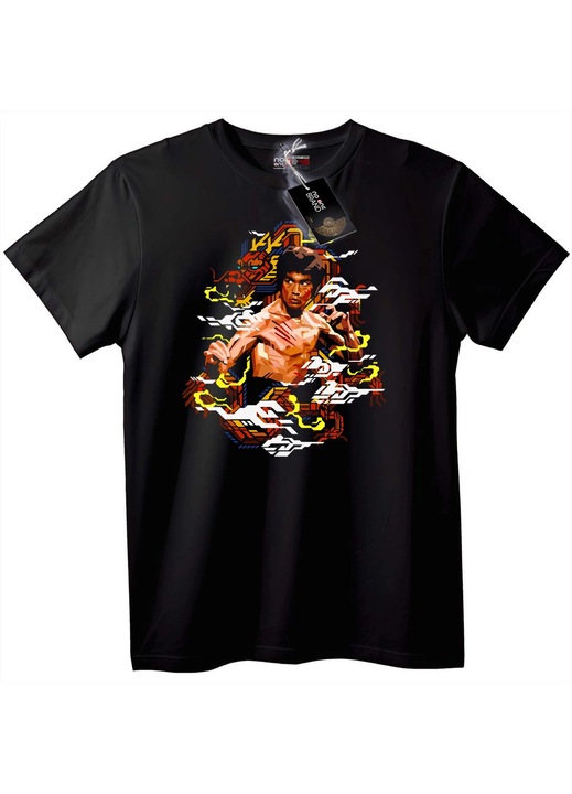 Tricou Bruce Lee Retro Pixel, Negru