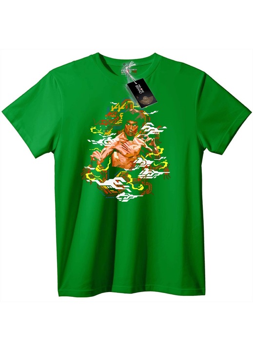 Tricou Bruce Lee Retro Pixel, Verde