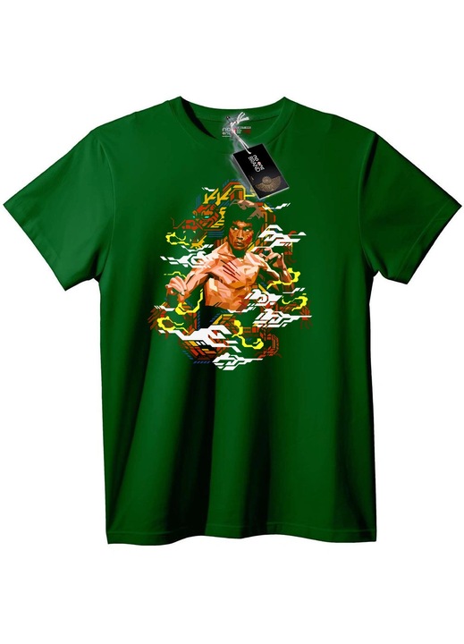 Tricou Bruce Lee Retro Pixel, Verde englez