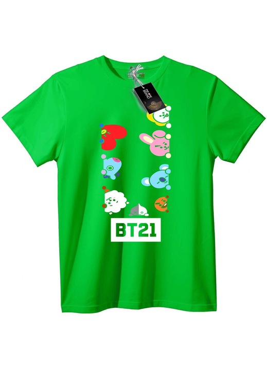 Tricou BT21 Personaje de desene animate, Verde deschis