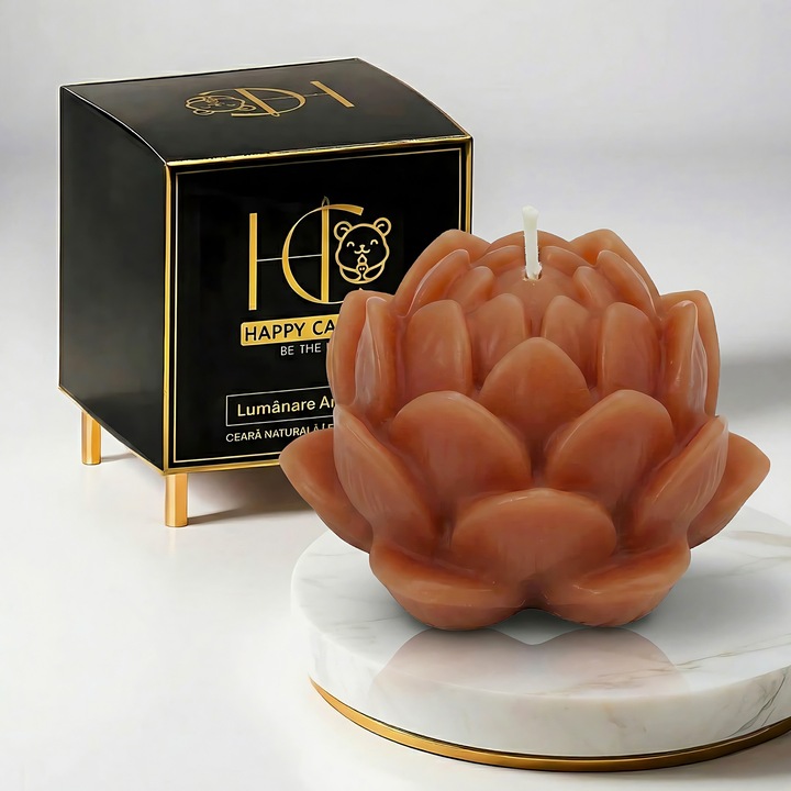 Свещ от естествен пчелен восък, Happy Candles, Лотосов цвят S, Корал, Ръчно изработена, 25гр