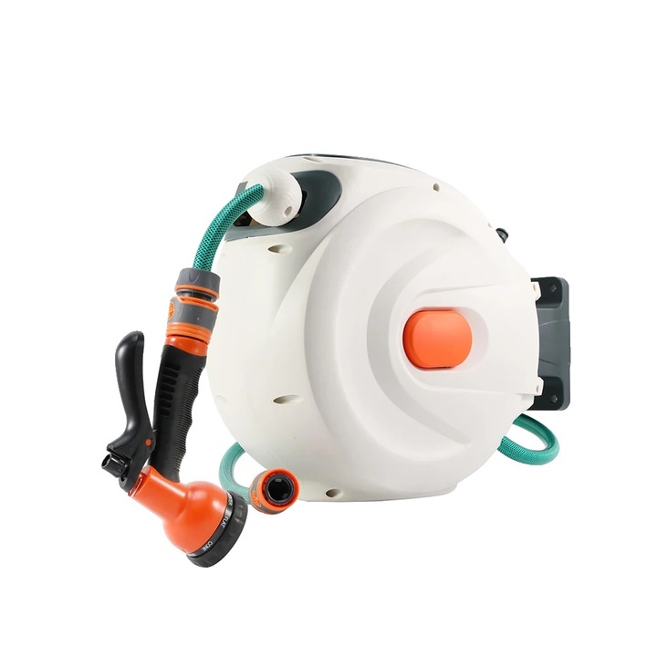 Kerti tömlődob, 9 féle fúvóka, 180°-ban forgatható tartó, 20m