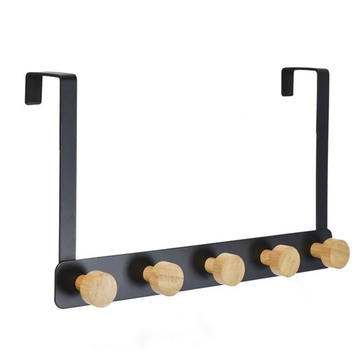 Cuier metalic negru cu 5 carlige bambus 33cm usa