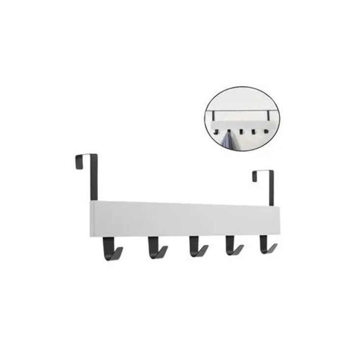 Cuier usa alb lemn si metal 5 pozitii 38x7x16cm