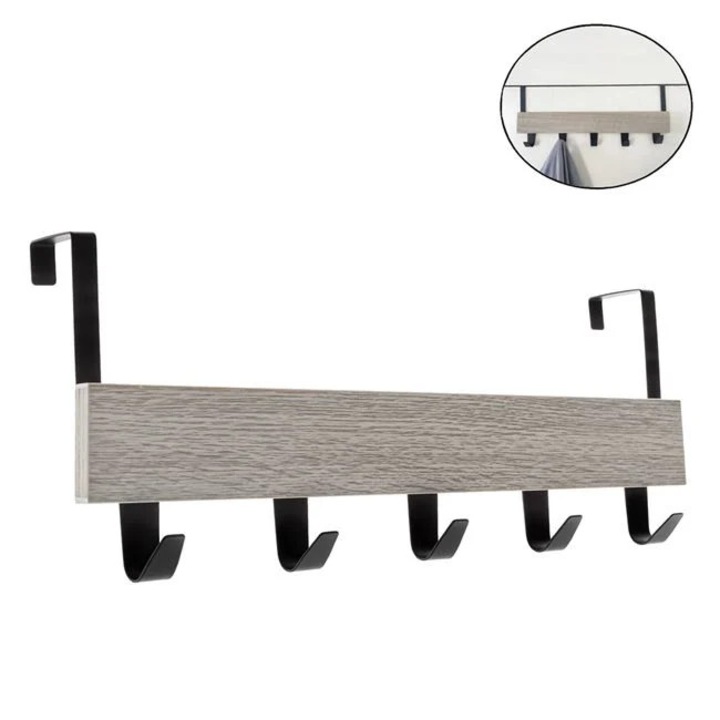 Cuier Usa Gri din Lemn & Metal cu 5 Carlige 38x7x16cm