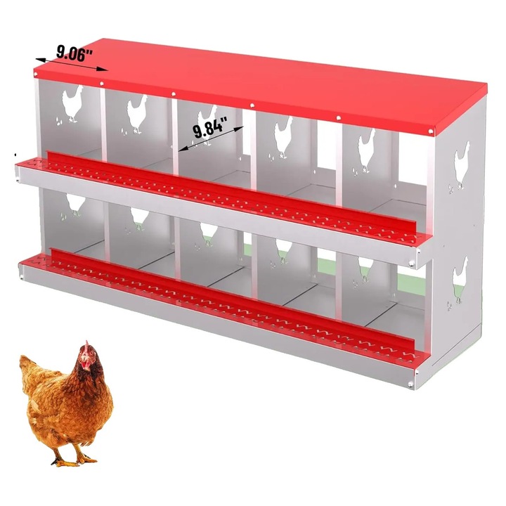 Cutii pentru oua, 10 compartimente, material galvanizat, rosu