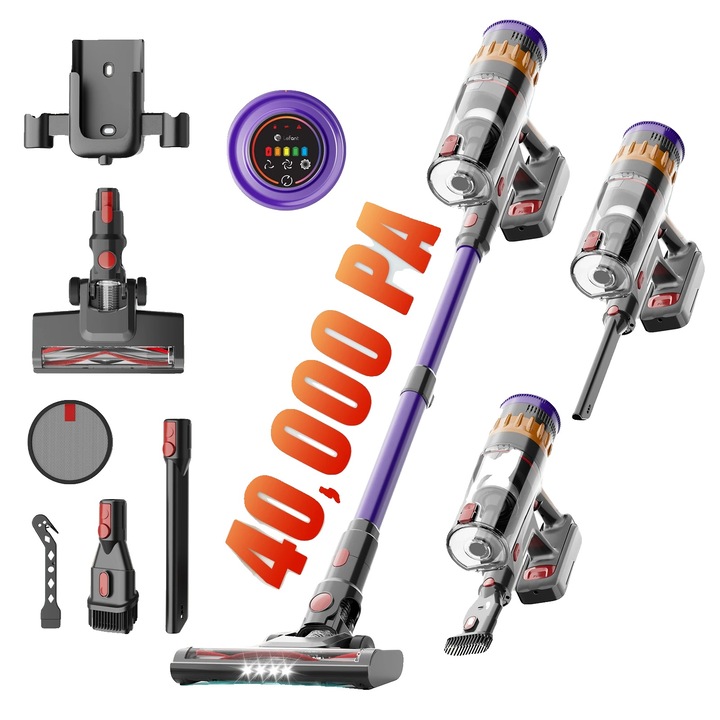 Aspirator portabil, 40kPa putere de aspiratie, filtru HEPA, capacitate cutie de praf 0.6-1 L, fara fir, 40x10x12cm