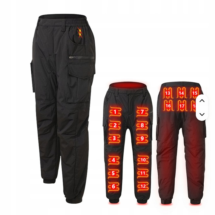 Pantaloni incalziti USB 3XL, impermeabili, cu 3 niveluri de temperatura, negri, set fara powerbank