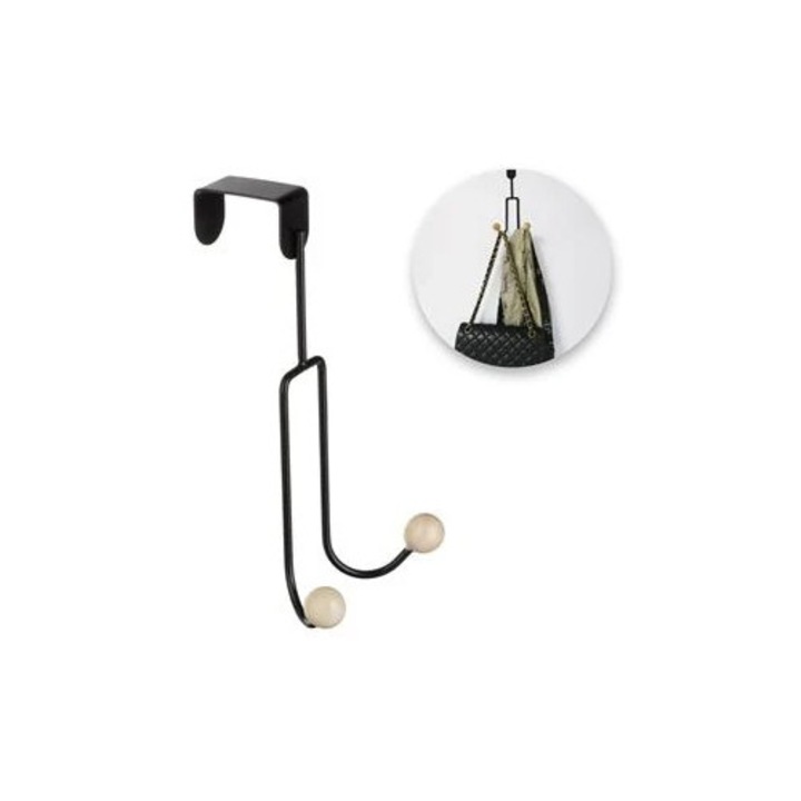 Cuier dublu negru pentru usa 19x11 cm