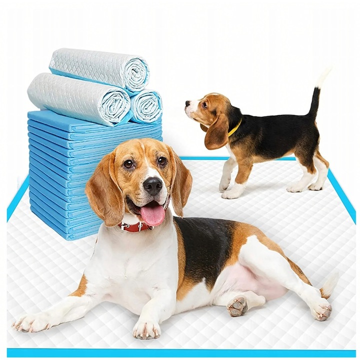 Asternuturi higienice pentru caini, 40x60 cm, set 20 bucati, super absorbante, impermeabile, albastre