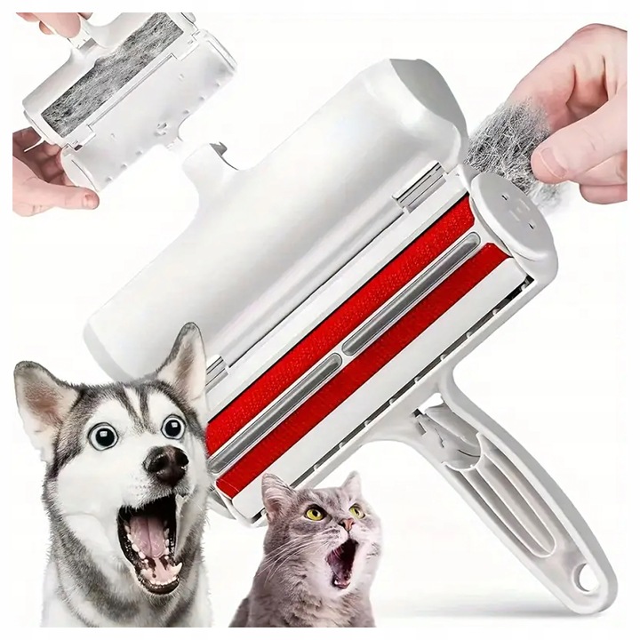 Rola de curatare pentru par de animale, alb cu accente rosii, 19x7cm, reutilizabila