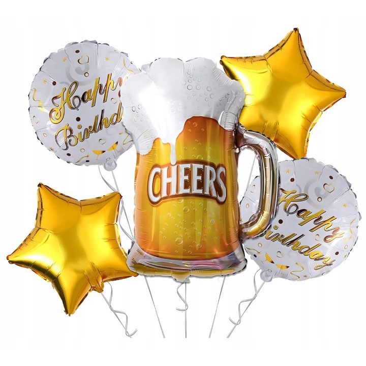 Lufi szett bulira, HAPPY BIRTHDAY, 5 darabos, többszínű, 63,5x45,7cm