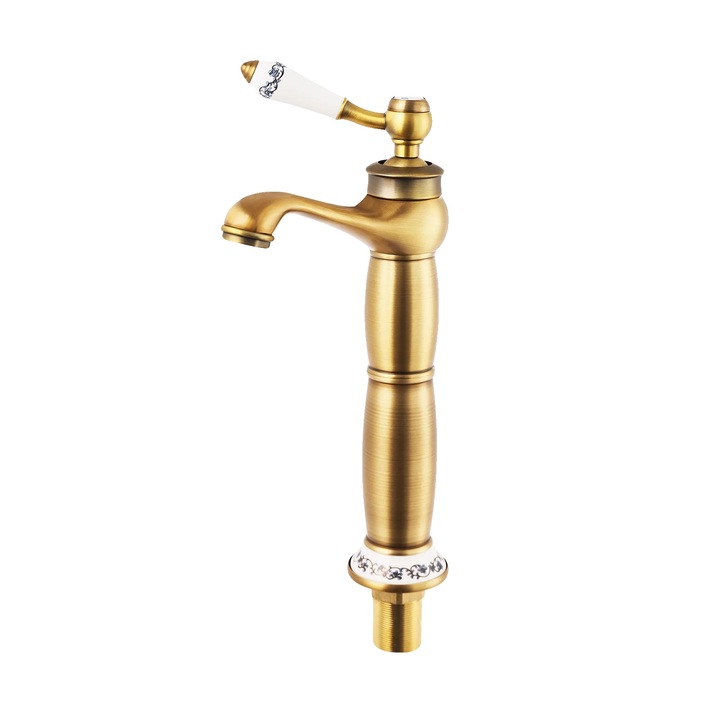 Baterie sanitara, stil vintage, constructie din alama durabila, aurie, 22.5cm x 29.5cm