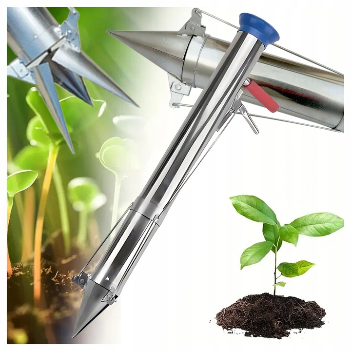 Semanatoare manuala 2 in 1 Real Garden, 87 cm, metal, pentru plantare si indepartare iarba, ergonomica