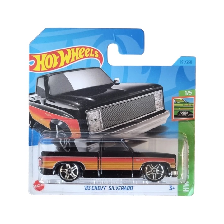 Masinuta Hot Wheels, Chevy Silverado '83, negru, scara 1:64, model 2023