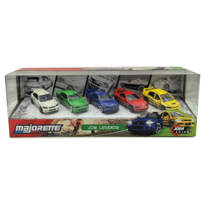 JDM Legends 5 részes szett - Honda Civic Type R (EK9) - Nissan Cefiro (A31) - Nissan Skyline GT-R (R34) - Toyota Supra JZA80 - Mitsubishi Lancer Evolution Evo 9 - Majorette - 1:64