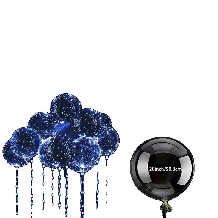 Világító átlátszó léggömbök, 10 darabos szett, fehér, 20 hüvelyk