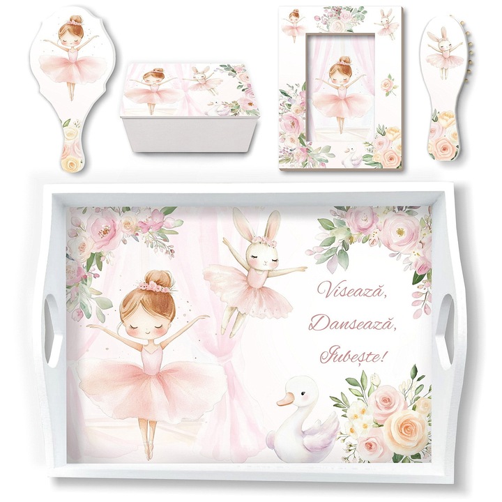 Set Tavita Mot Premium Balerina Roz, complet pentru taierea motului fetite, prima aniversare si amintiri de neuitat