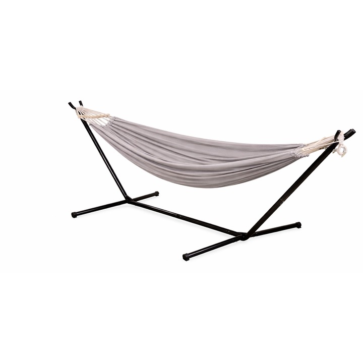 Градински хамак със сгъваема метална стойка, CiupiGo, 2 души, 150 кг, текстилен материал + дървена греда, регулируем, включена чанта за носене, бежов